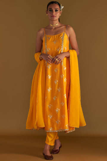 Mango Yellow Irisbud Anarkali Set