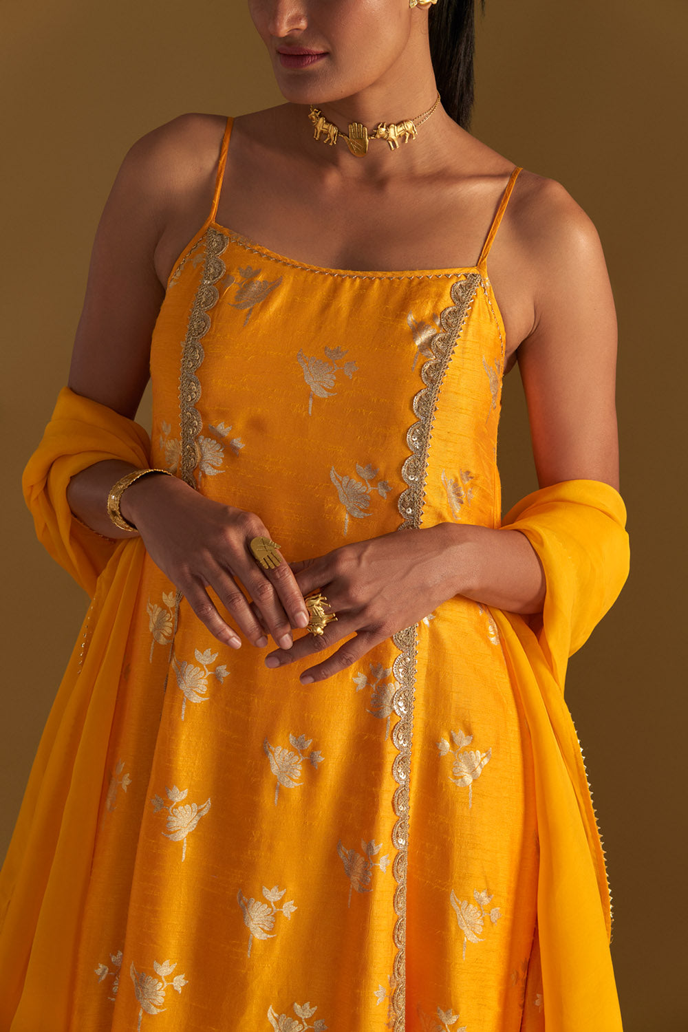 Mango Yellow Irisbud Anarkali Set