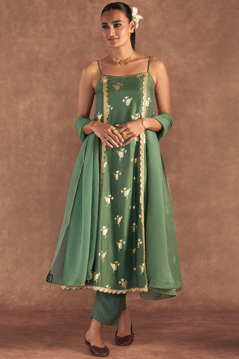 Moss Green Irisbud Anarkali Set