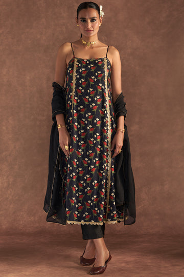 Black Irisbud Anarkali Set