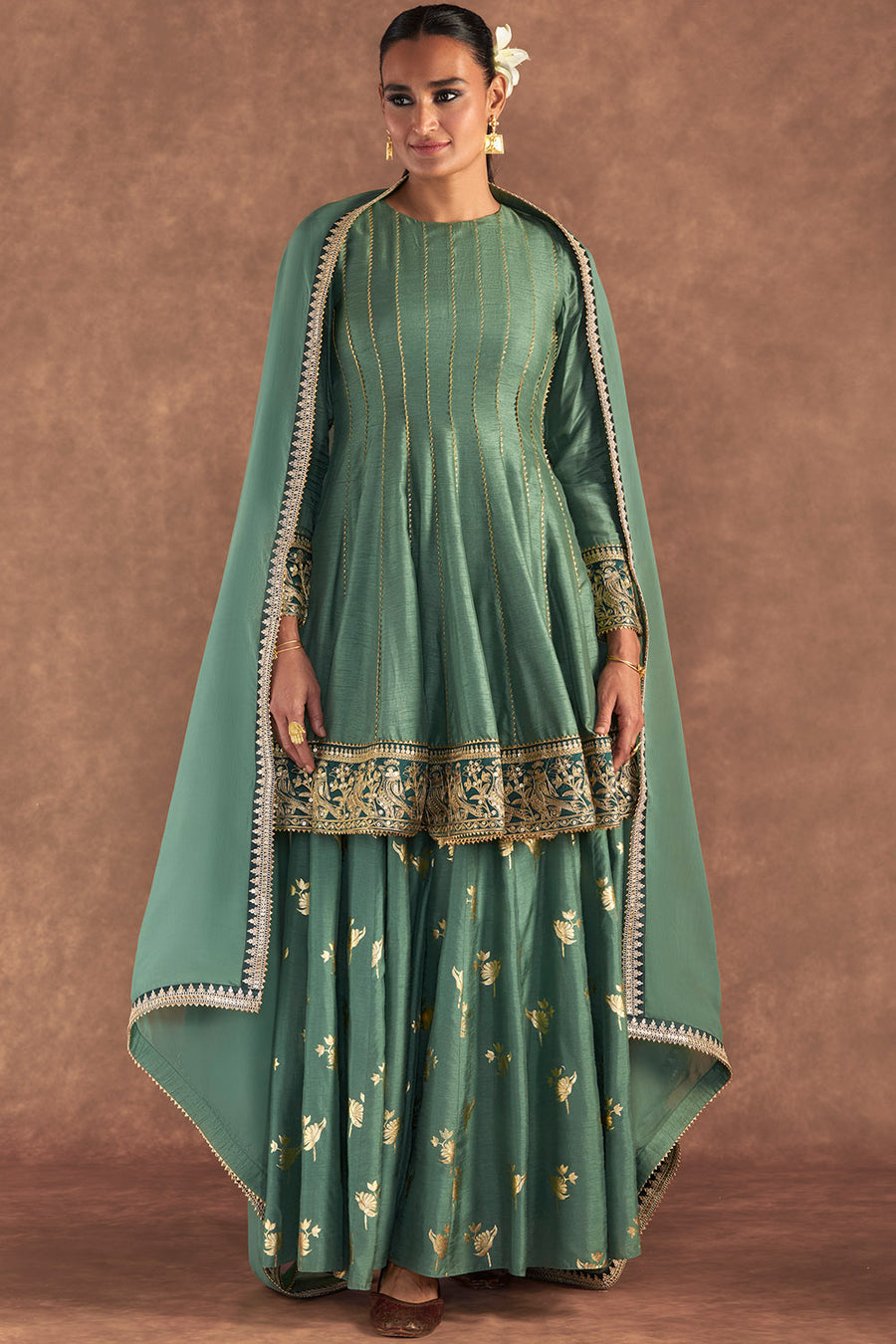 Moss Green Irisbud Sharara Set