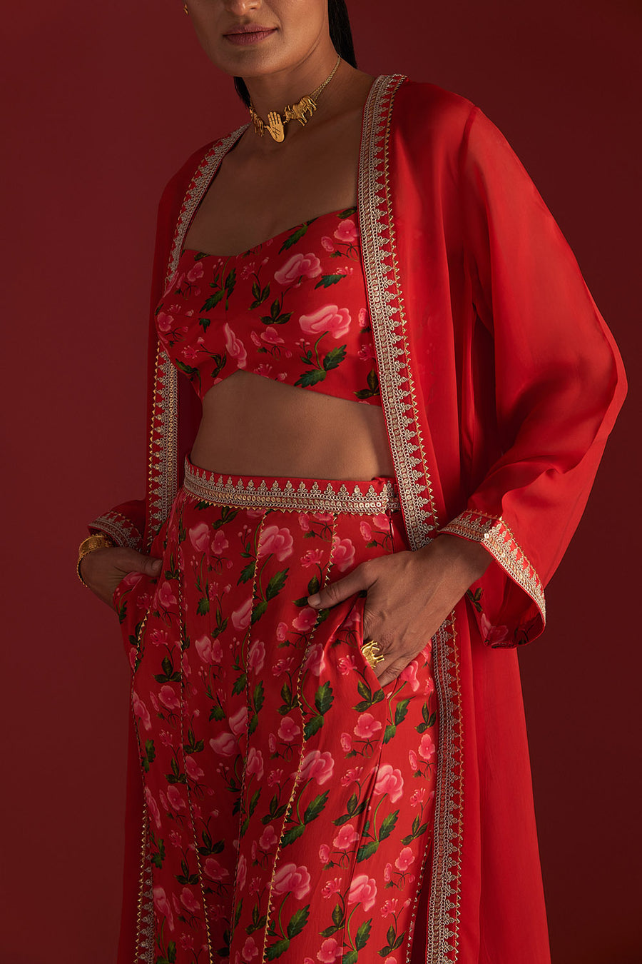 Red Rain Lily Cape Set