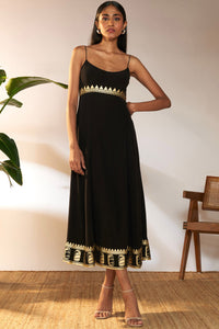 Black Foil Backless Dress