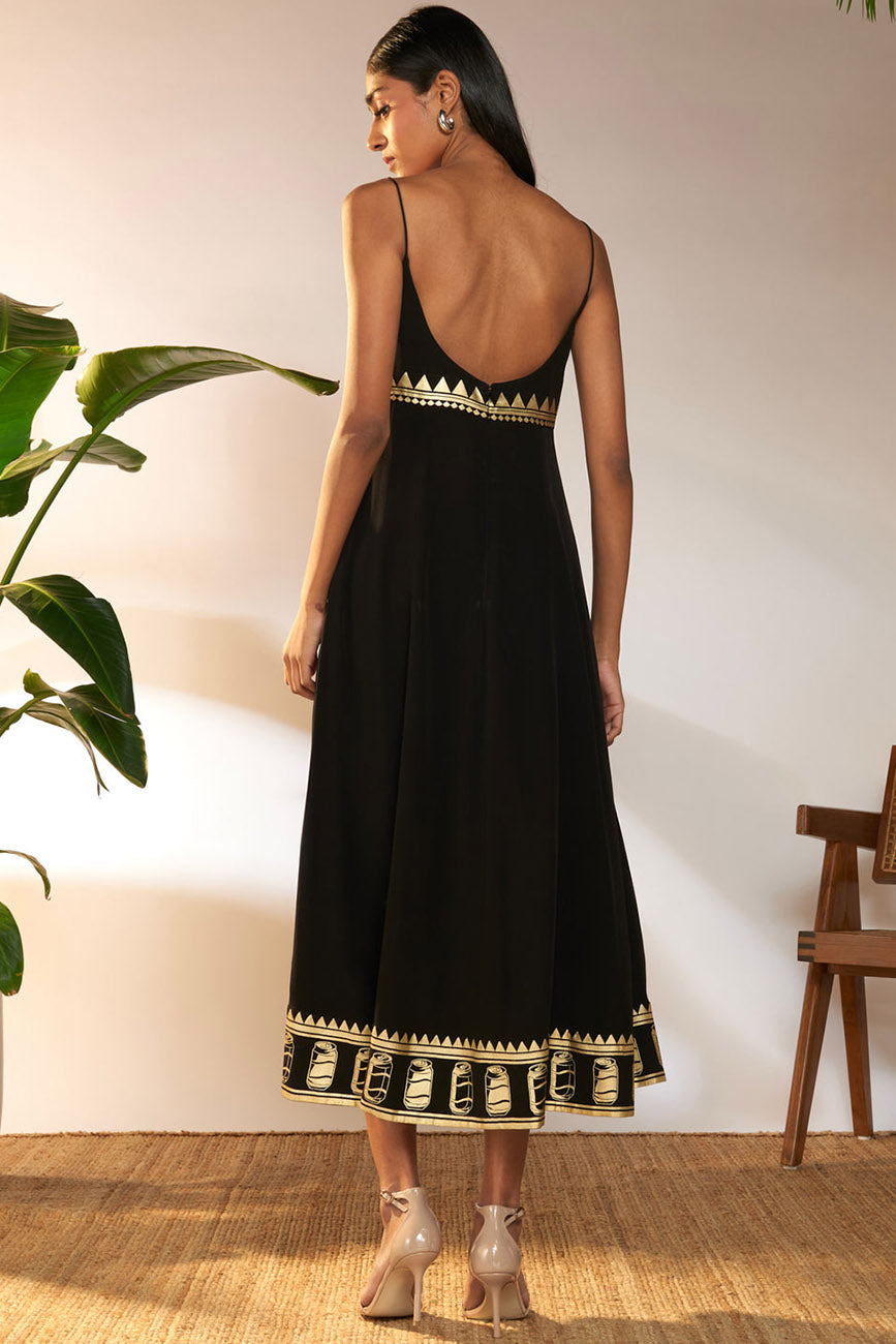 Black Foil Backless Dress