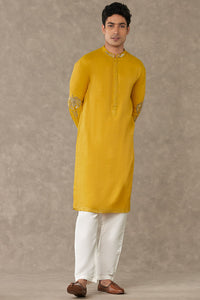 Corn Yellow Shajara Kurta Set