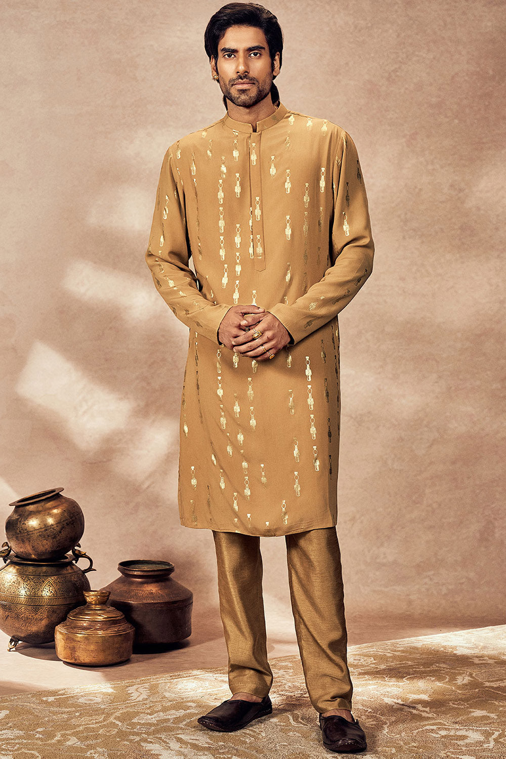 Beige Tribal Pillar Kurta