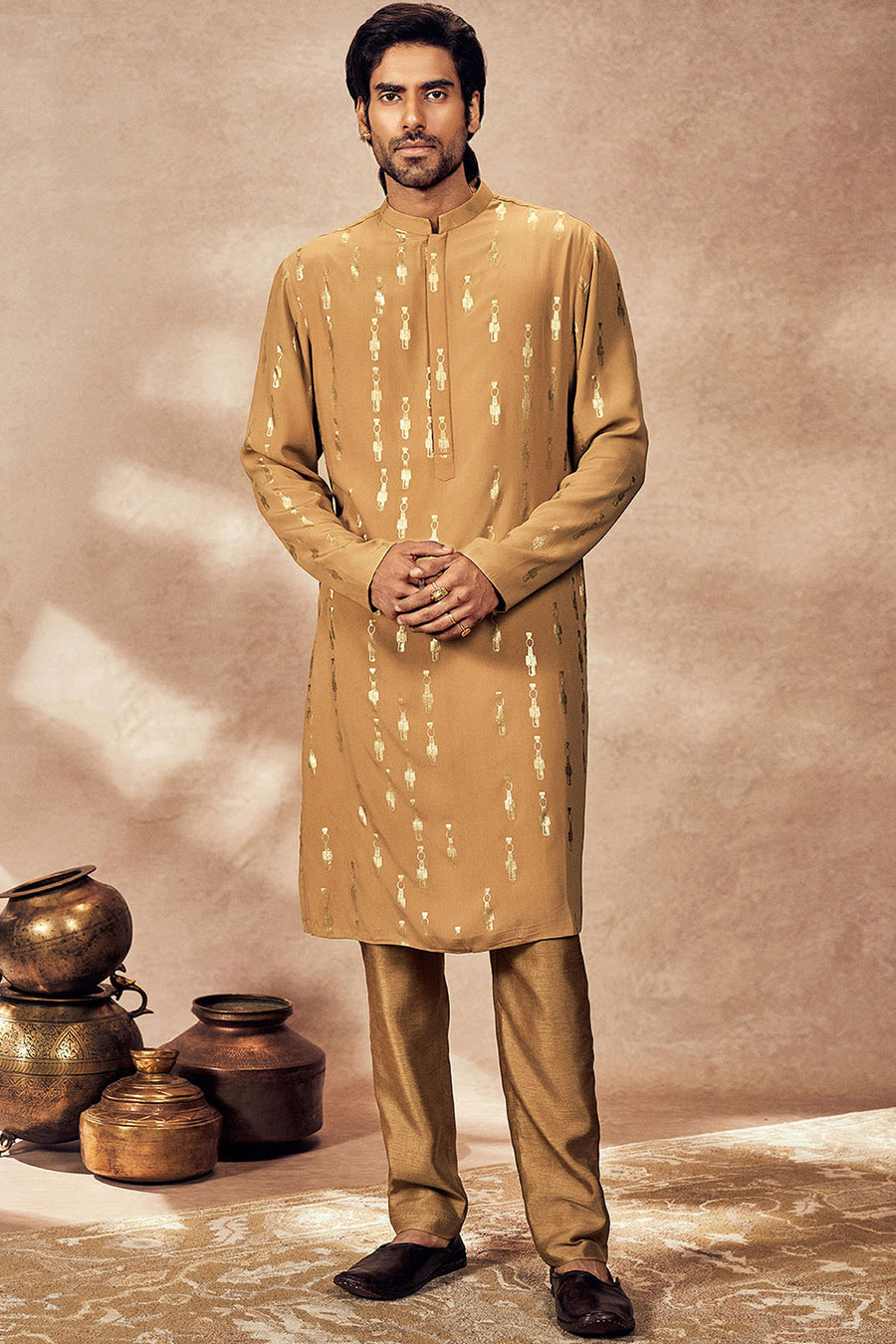 Beige Tribal Pillar Kurta Set