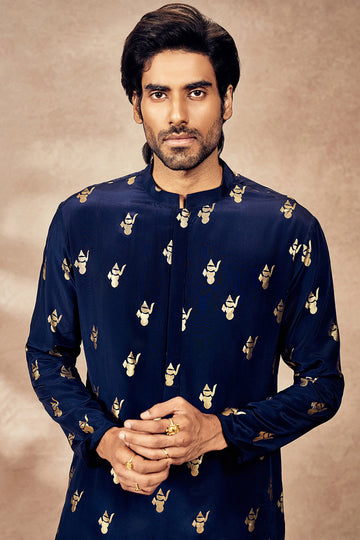 Blue Ganesha Foil Kurta