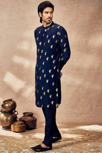 Blue Ganesha Foil Kurta