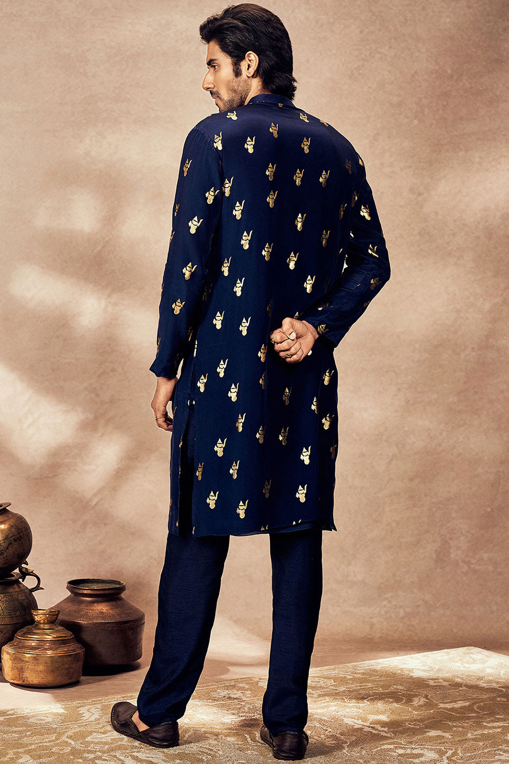 Blue Ganesha Foil Kurta