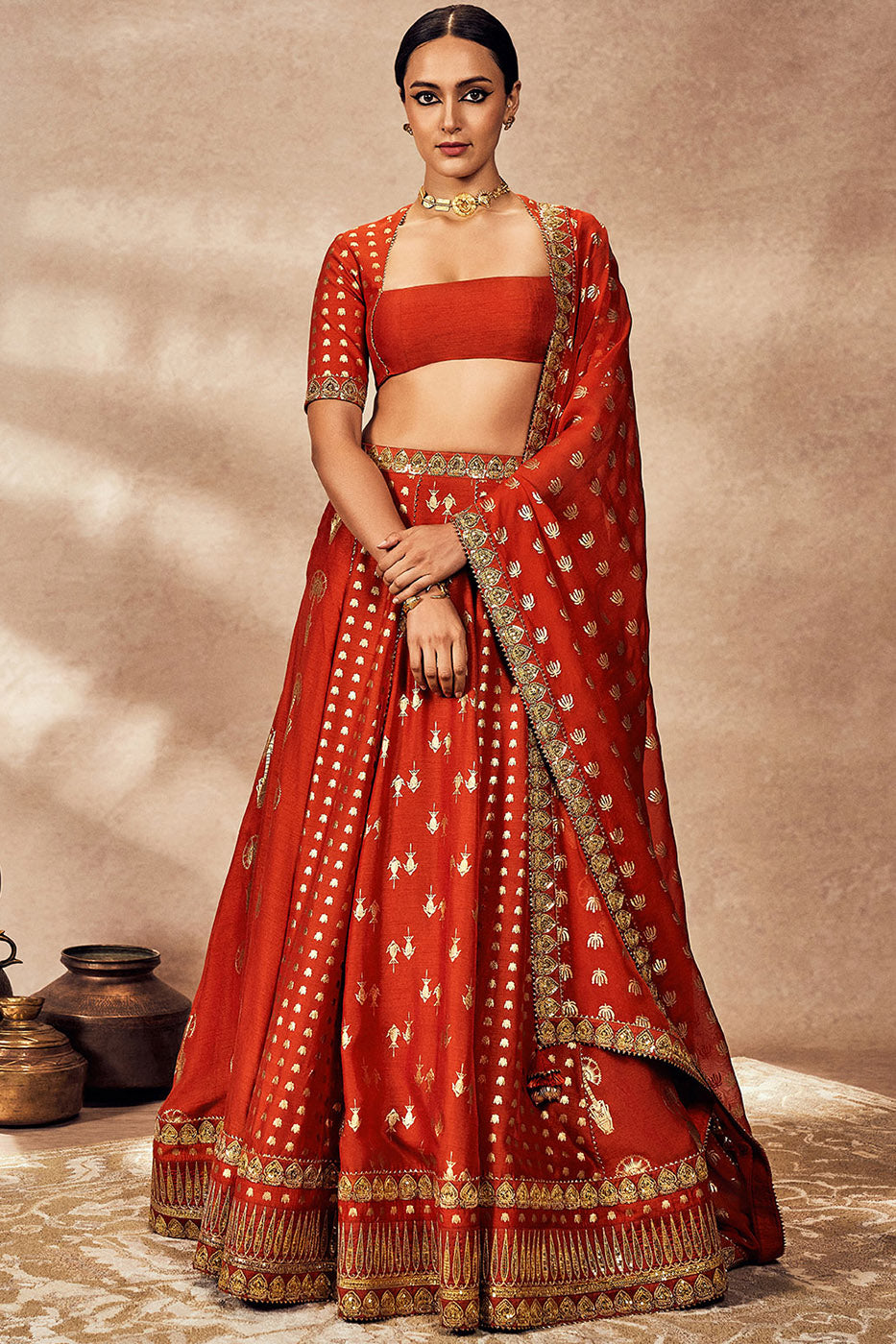 Rust Foil Lehenga Set