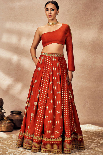 Rust Foil Lehenga Set