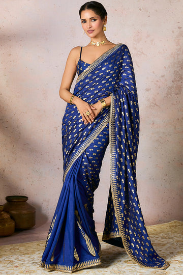 Blue Whispering Lily Crush Saree