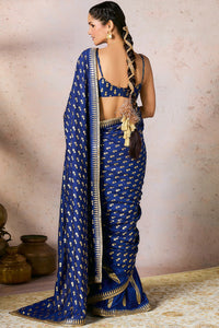 Blue Whispering Lily Crush Saree