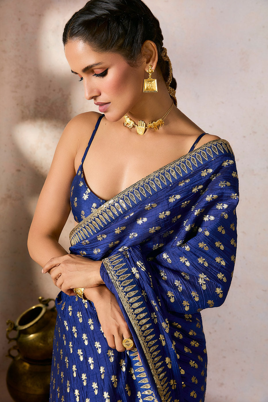 Blue Whispering Lily Crush Saree