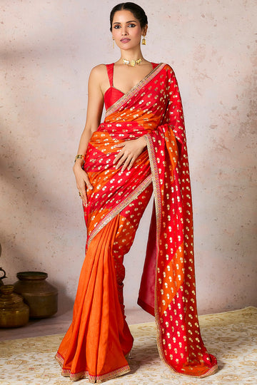 Rust Stripe Foil Saree