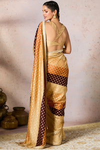 Beige Stripe Foil Saree