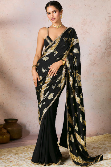 Black Pink Potters Touch Gota Saree