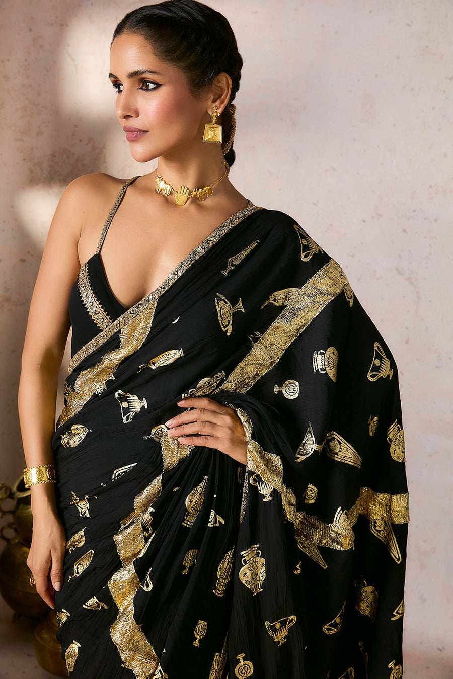 Black Pink Potters Touch Gota Saree