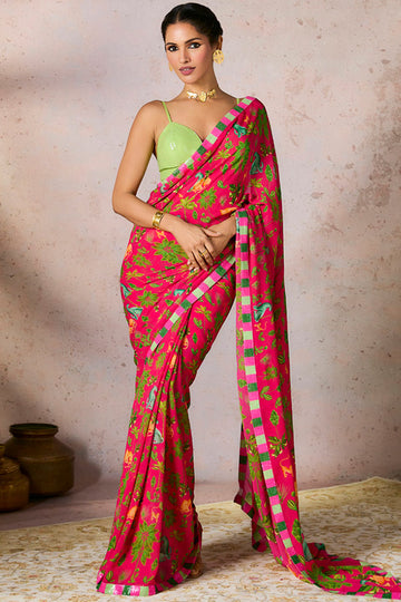 Pink Tropical Rhapsody Saree