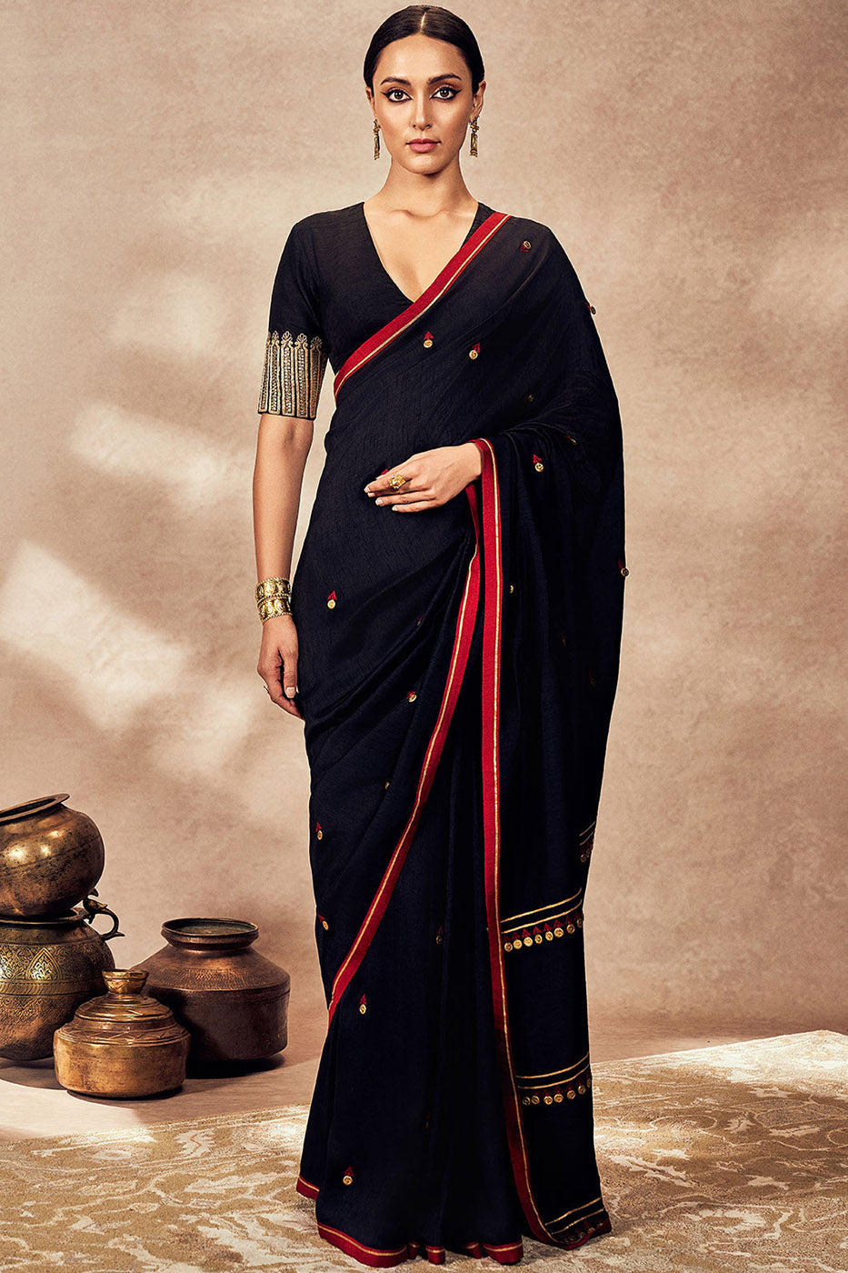 Black Coin Work Saree