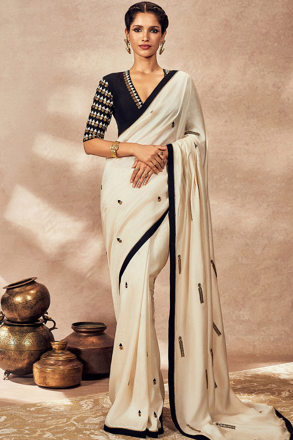 Ivory Coin Work Saree