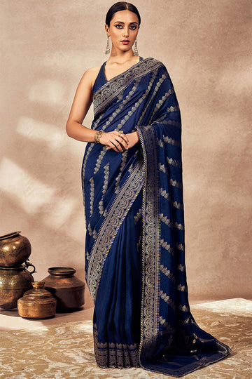 Navy Blue Jacquard Saree