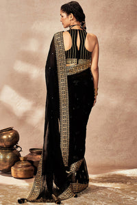 Black Potters Touch Crushed Saree