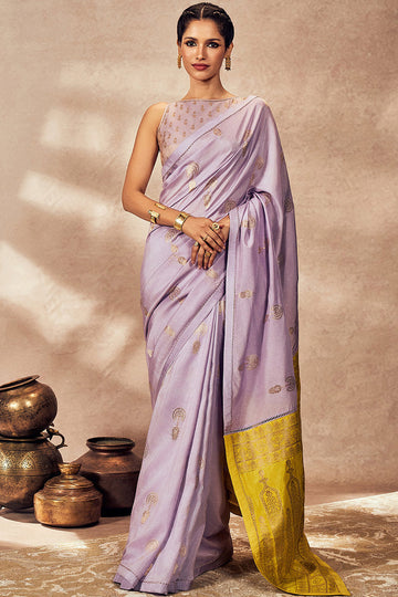 Lime And Lilac Jacquard Saree