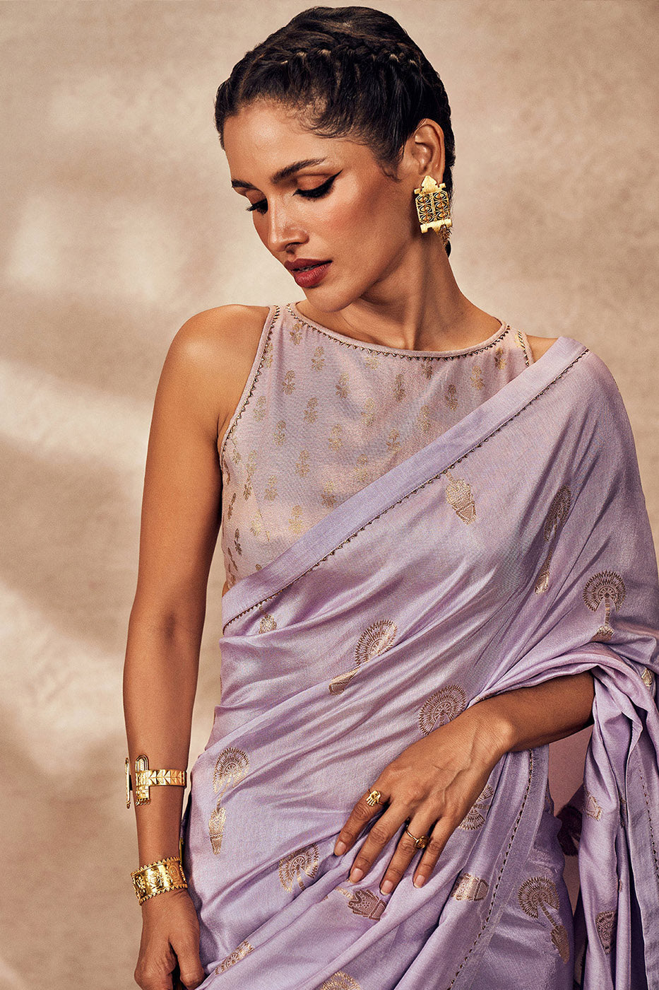 Lime And Lilac Jacquard Saree