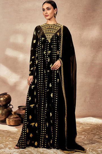 Black Gold Potters Touch Anarkali Set