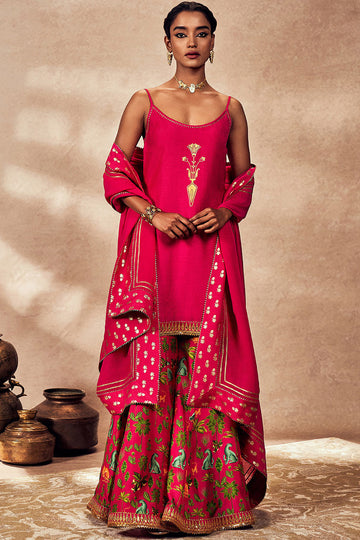 Pink Tropical Rhapsody Sharara Set