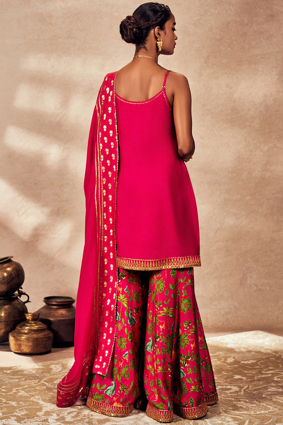 Pink Tropical Rhapsody Sharara Set