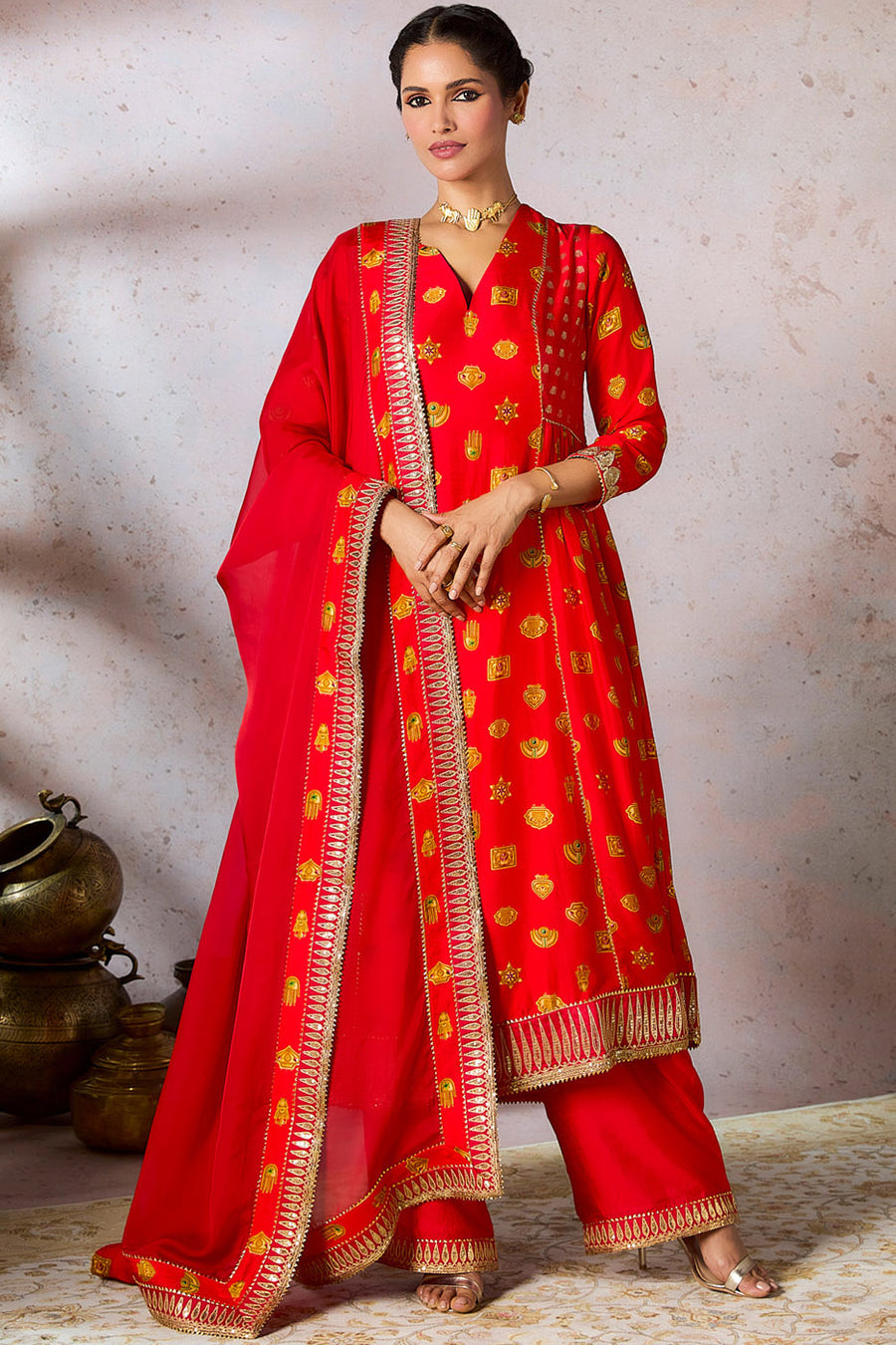 Red Trinkets Kurta Set