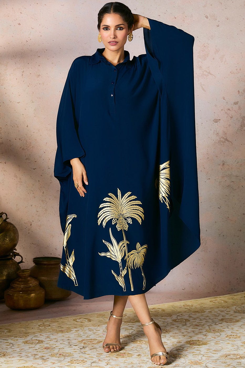 Blue Palm Foil Kaftan