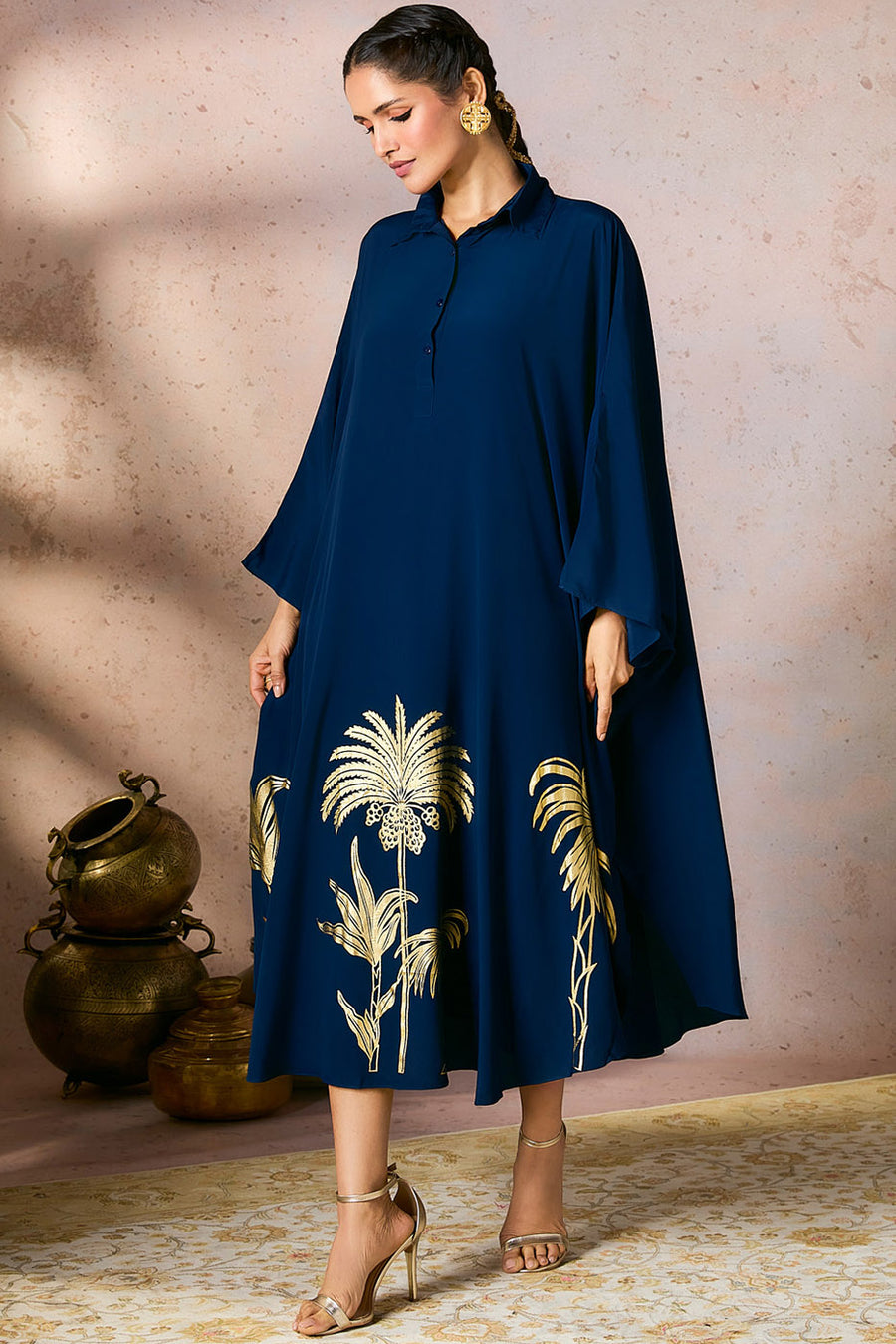 Blue Palm Foil Kaftan