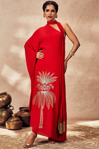 Red Tropical One Shoulder Kaftan