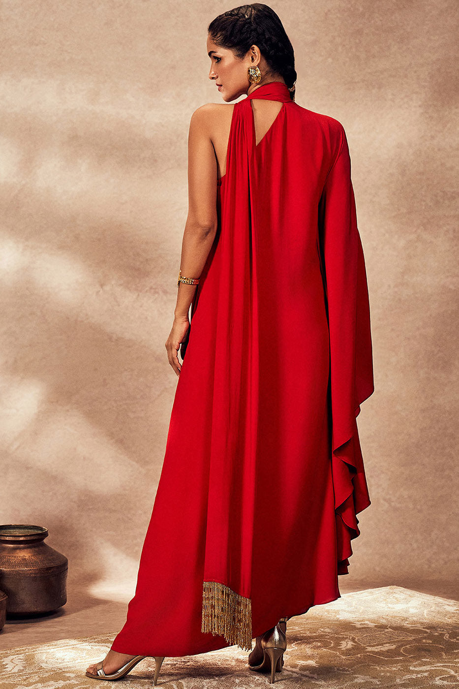 Red Tropical One Shoulder Kaftan