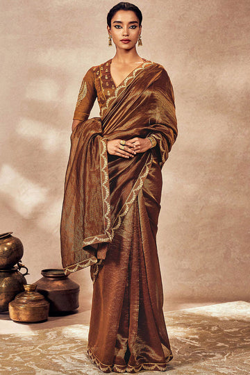 Brown Madakal Tissue Saree