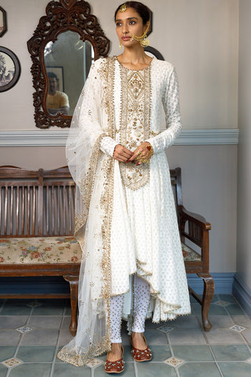 Nusrat Off White Embroidered Anarkali Set