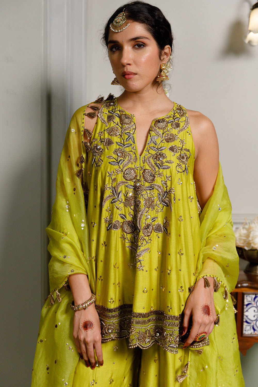 Jahanana Mehendi Green Anarkali And Sharara Set