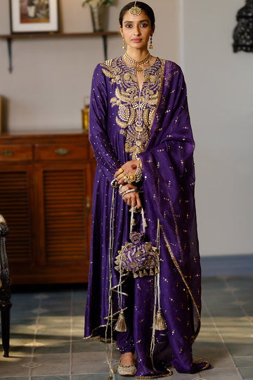 Zinat Purple High Low Anarkali And Churidar Set