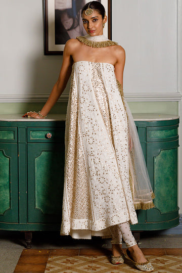 Off White Tube Anarkali Set