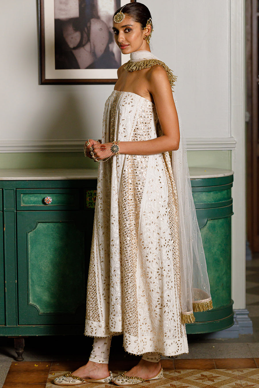 Off White Tube Anarkali Set