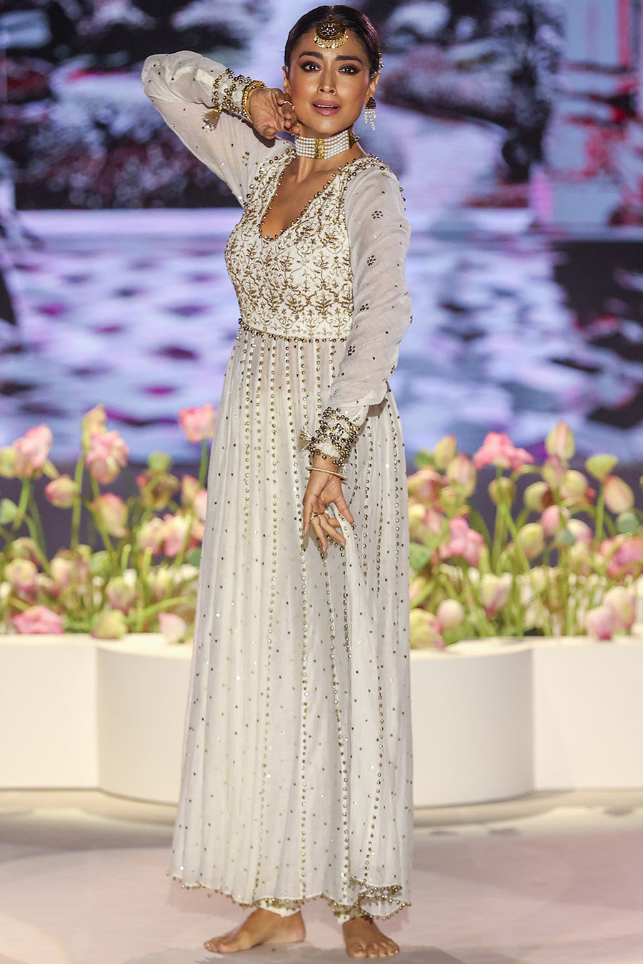 Off White Embroidered Anarkali Set