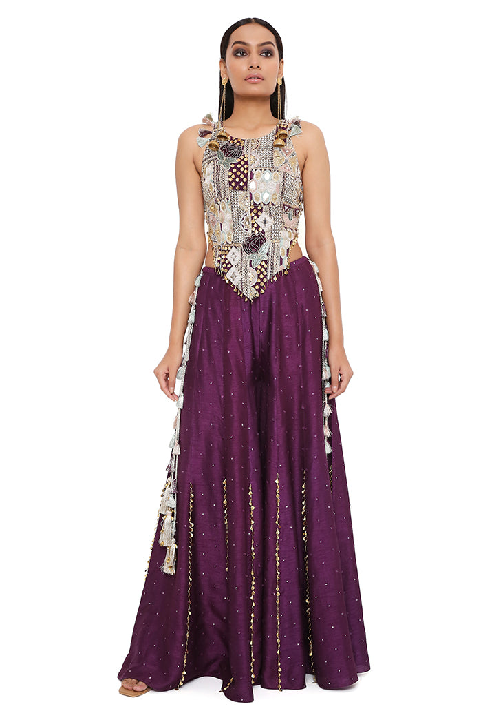 Purple Georgette Choli with Silk Sharara Set