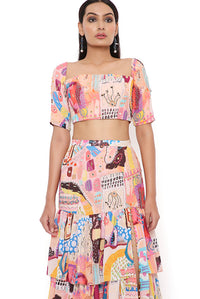 Trance Print Top With Layered Skirt