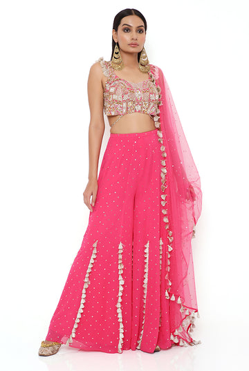 Hot Pink Georgette with Mukaish Sharara Set