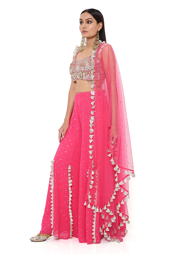 Hot Pink Georgette with Mukaish Sharara Set