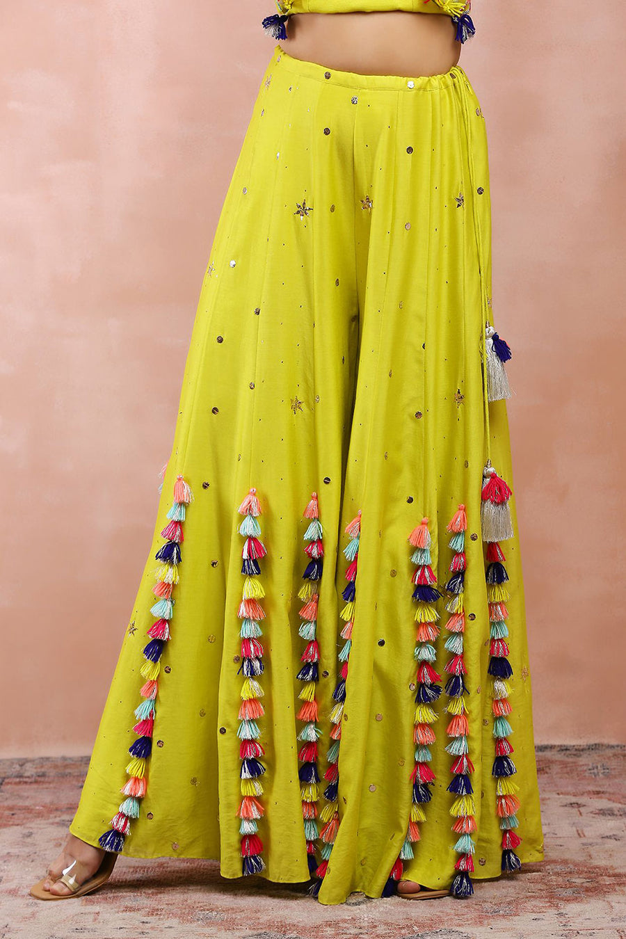 Lime Green Embroidered Choli With Sharara